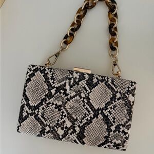 Textured Black & White Python-Print Women’s Clutch